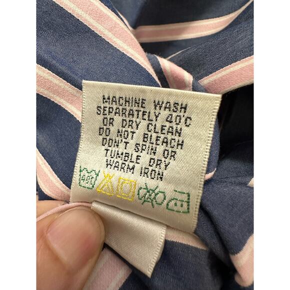 Bugatchi Uomo shaped fit blue pink pinstripes long sleeves button shirt Size L - Picture 6 of 8